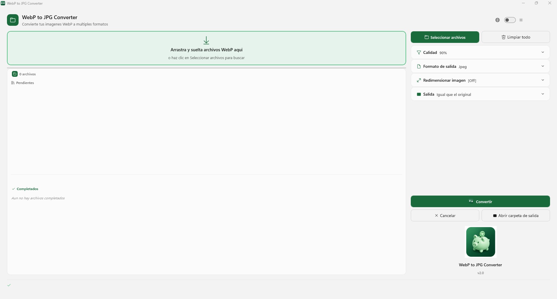 WebP to JPG Converter en modo claro